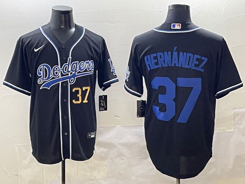 Men Los Angeles Dodgers 37 Hernandez Black blue Three generations Nike 2025 MLB Jersey style 2